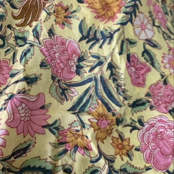 Readystock Hand block printed cotton yellow and pink floral 29627
