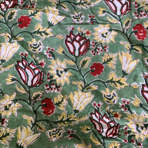 Readystock Hand block printed cotton green floral 29628