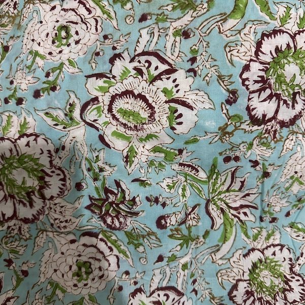 Readystock Hand block printed cotton light blue and white floral 29620