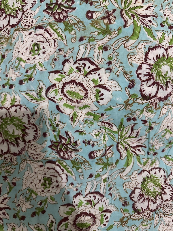 Readystock Hand block printed cotton light blue and white floral 29620