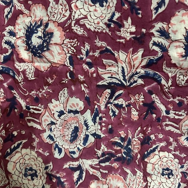 Readystock Hand block printed cotton purple floral 29626