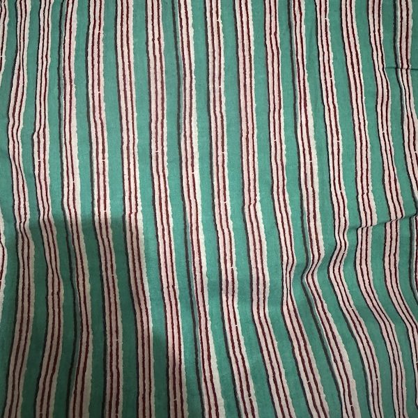 Readystock Hand block printed cotton green and white stripes 29624