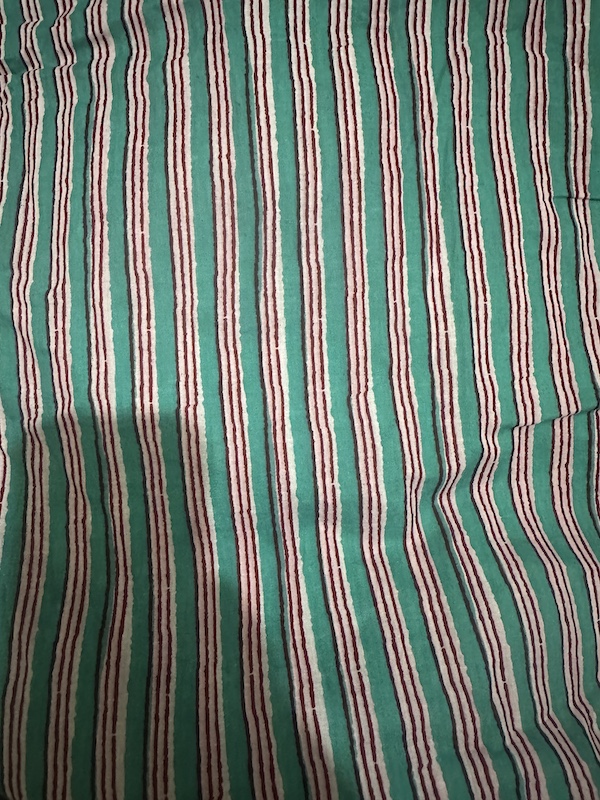 Readystock Hand block printed cotton green and white stripes 29624
