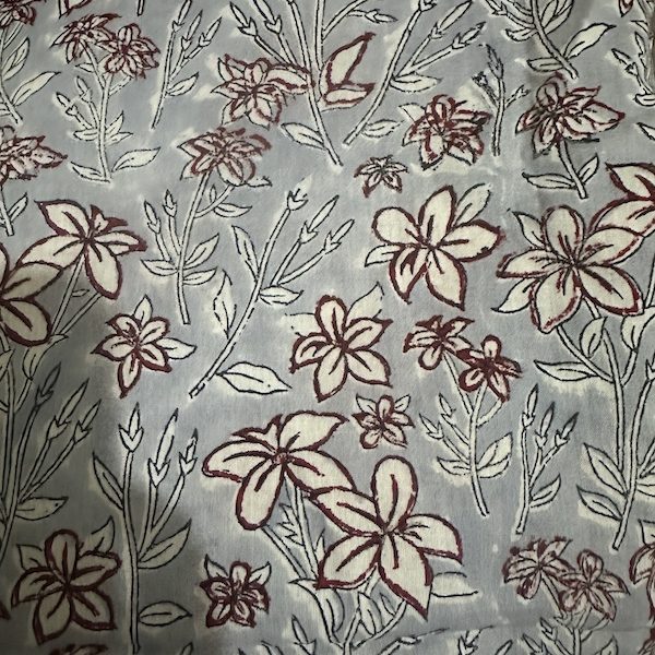 Readystock Hand block printed cotton greyish blue floral 29623