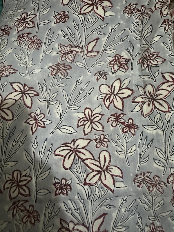 Readystock Hand block printed cotton greyish blue floral 29623