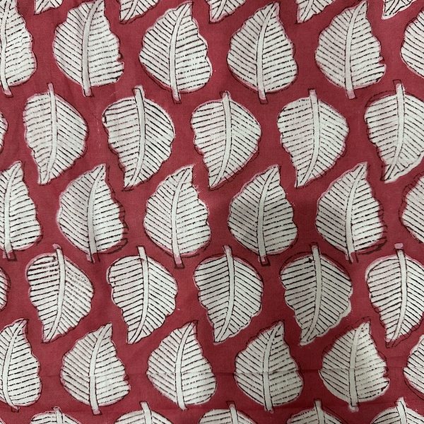 Readystock Hand block printed cotton red and white leaves 29606