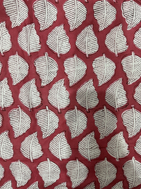 Readystock Hand block printed cotton red and white leaves 29606