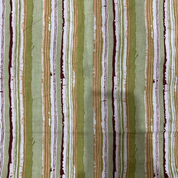 Readystock Hand block printed cotton green stripes 29605