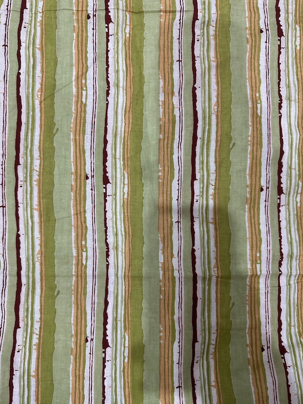 Readystock Hand block printed cotton green stripes 29605