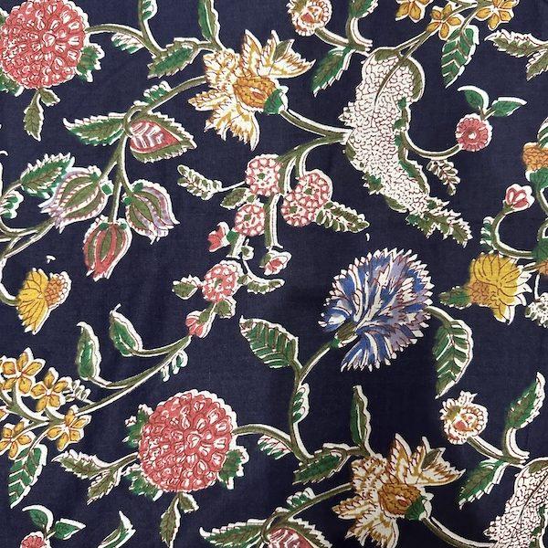Readystock Hand block printed cotton blue black and floral 29604