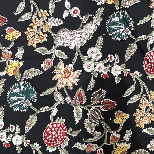 Readystock Hand block printed cotton black and floral 29603