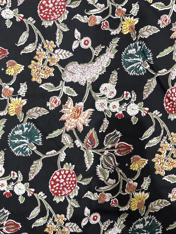 Readystock Hand block printed cotton black and floral 29603