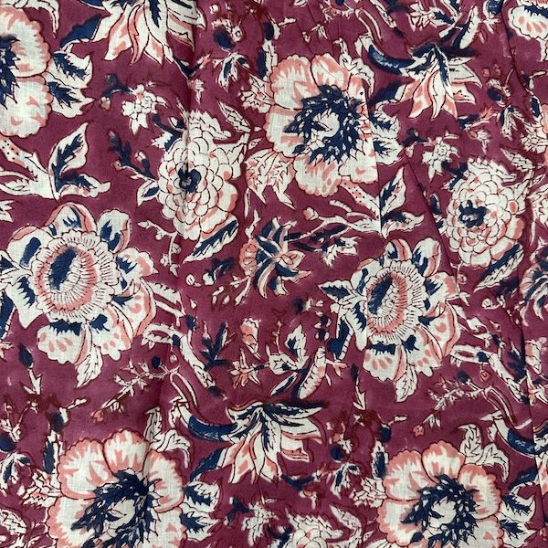 Readystock Hand block printed cotton purple floral 29610