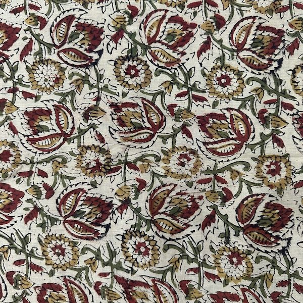 Readystock Hand block printed cotton kalamkari beige maroon 29611