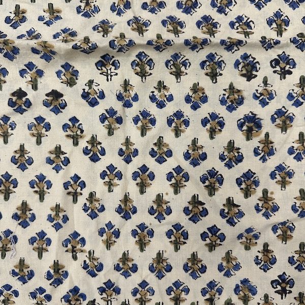 Readystock Hand block printed cotton kalamkari beige blue pattern 29613