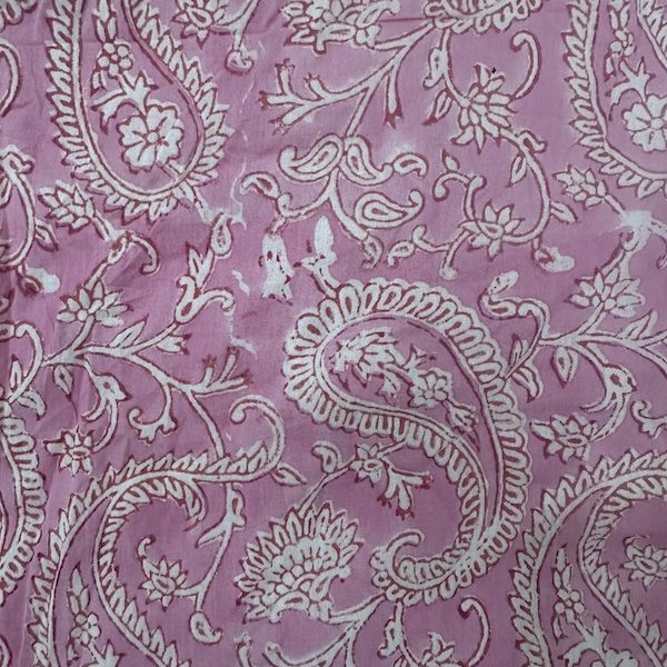 Readystock Hand block printed cotton pink and white paisley pattern 29614