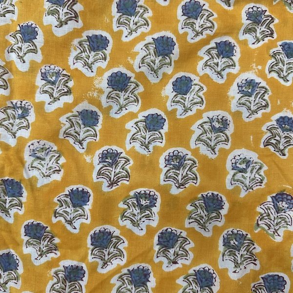 Readystock Hand block printed cotton yellow and white blue floral 29615
