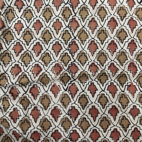 Readystock Hand block printed cotton kalamkari light brown and maroon floral 29616