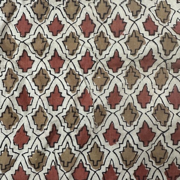 Readystock Hand block printed cotton kalamkari light brown and maroon floral 29617