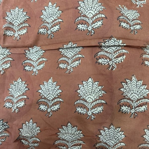 Readystock Hand block printed cotton kalamkari orange pattern 29620