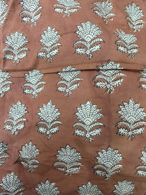 Readystock Hand block printed cotton kalamkari orange pattern 29619