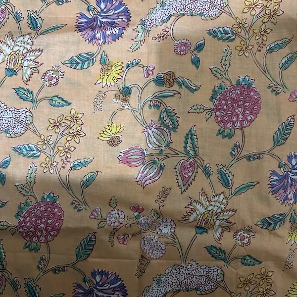 Readystock Hand block printed cotton peach floral 29624