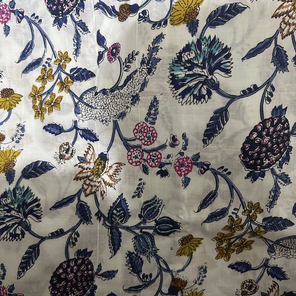 Readystock Hand block printed cotton white and blue floral 29623