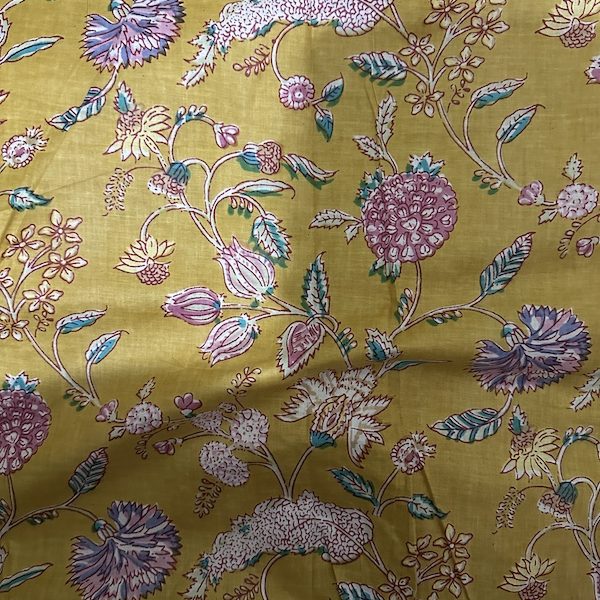 Readystock Hand block printed cotton yellow mustard floral 29622