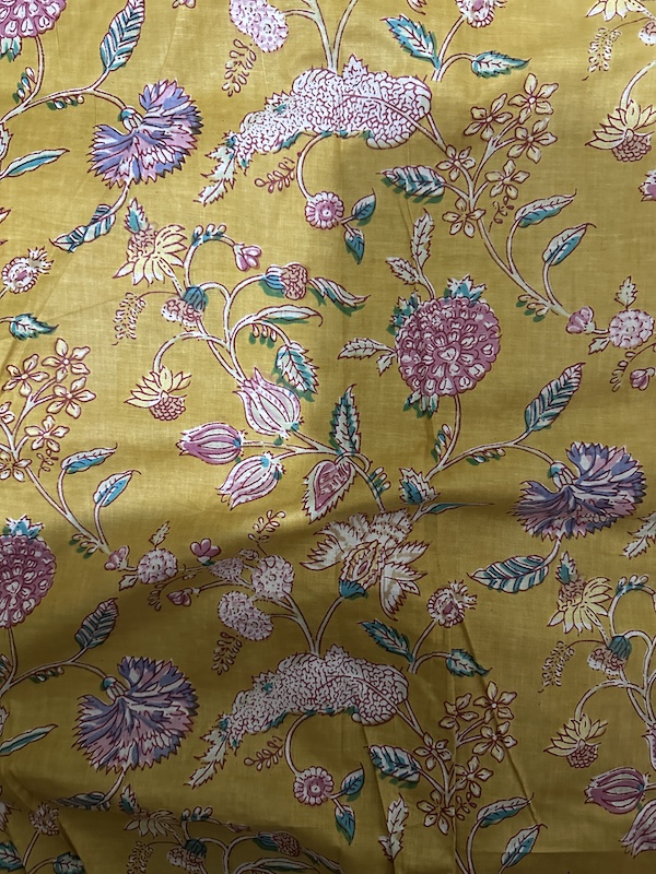 Readystock Hand block printed cotton yellow mustard floral 29622