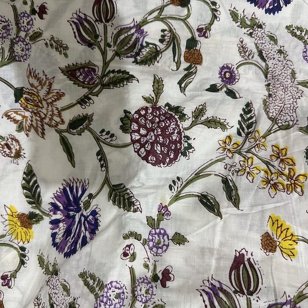 Readystock Hand block printed cotton white and purple floral 29621