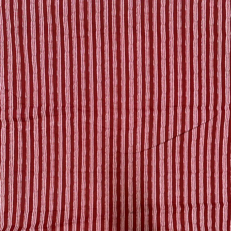 Readystock Hand block printed cotton red and white stripes 29607