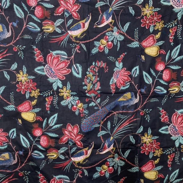 Readystock Hand block printed cotton black and floral 29608