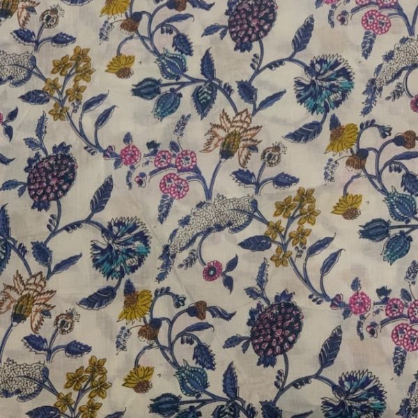 Readystock Hand block printed cotton white and floral 29609