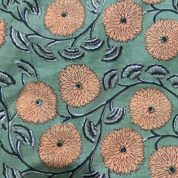 Readystock Hand block printed green and yellow floral 29632