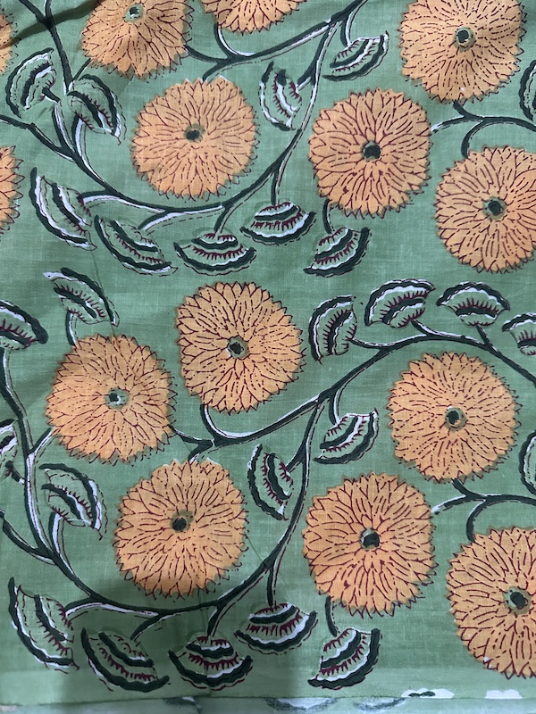 Readystock Hand block printed green and yellow floral 29632