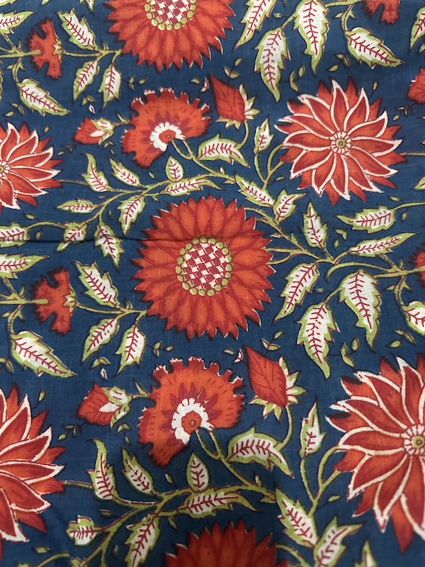 Readystock Hand block printed green turquoise and orange floral 29629