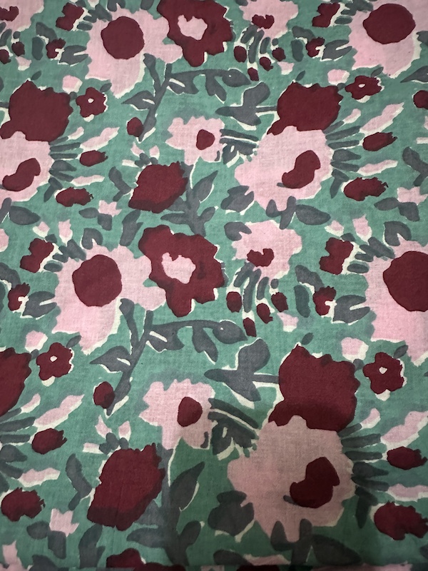 Readystock Hand block printed green and red pink floral 29627