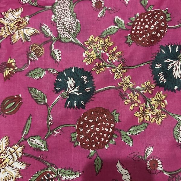 Readystock Hand block printed cotton pink floral 29625