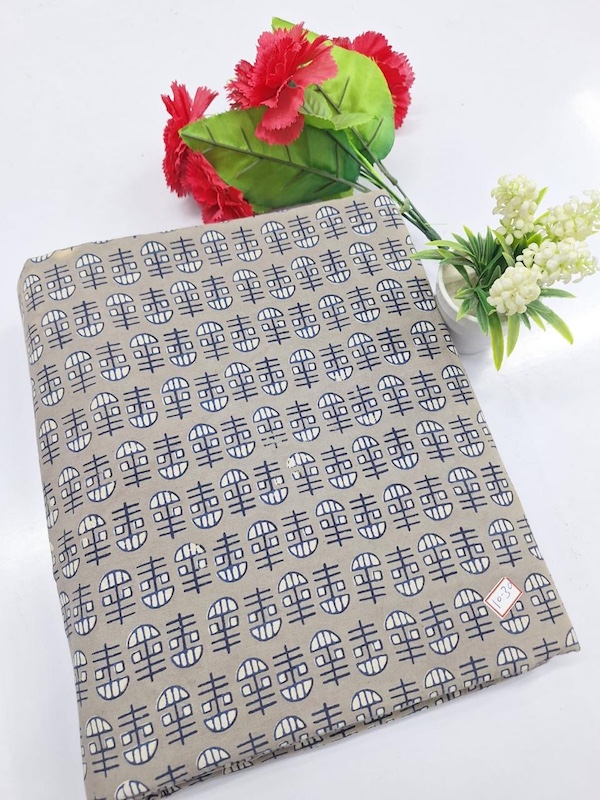 Pre-order hand block printed cotton grey and navy abstract 3317
