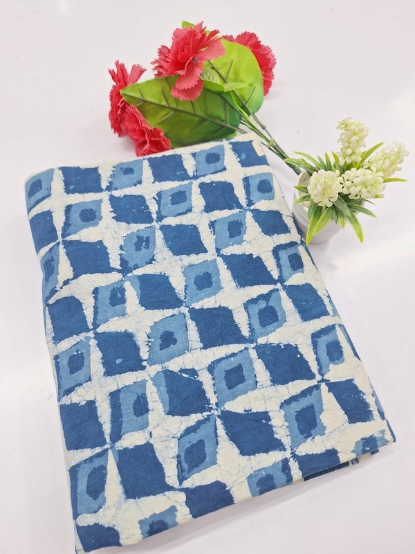 Pre-order hand block printed cotton indigo geometric 3327
