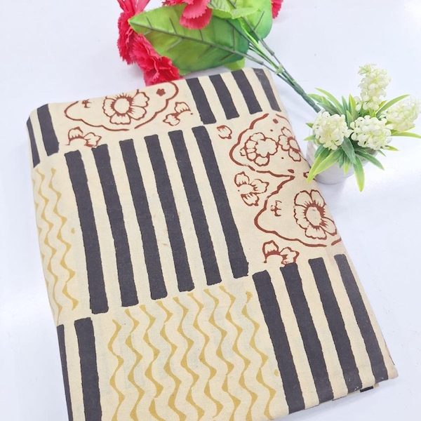 Pre-order hand block printed cotton black and cream stripes 3329