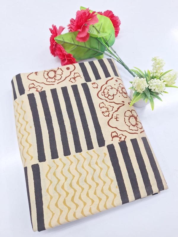 Pre-order hand block printed cotton black and cream stripes 3329