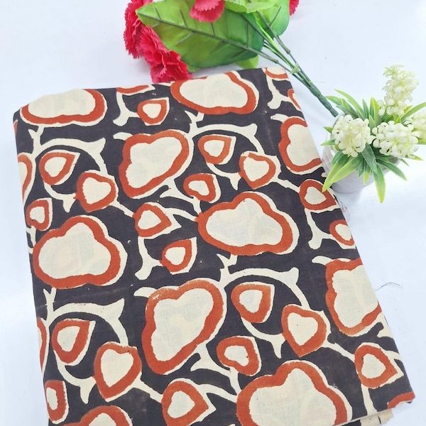 Pre-order hand block printed cotton black and rust abstract 3330