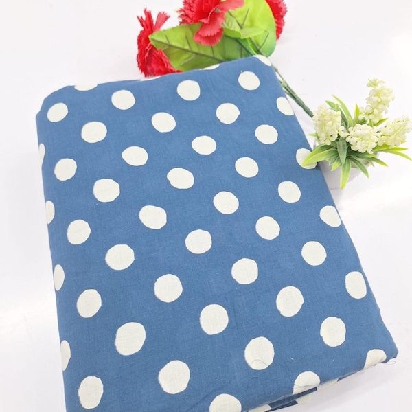 Pre-order hand block printed cotton blue polka dots 3334
