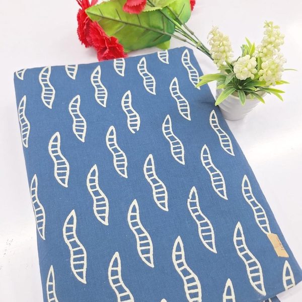 Pre-order hand block printed cotton blue and white abstract 3335
