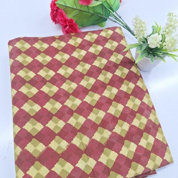 Pre-order hand block printed cotton red and yellow checks 3339