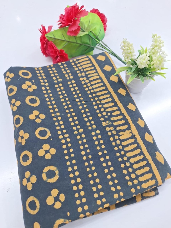 Pre-order hand block printed cotton grey and mustard dots 3343