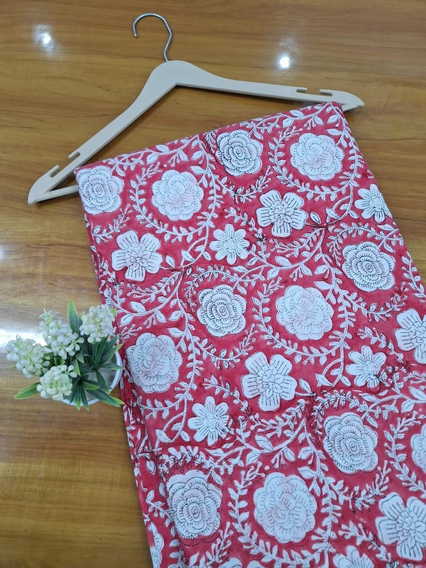 Pre-order hand block printed cotton red and white floral 3346