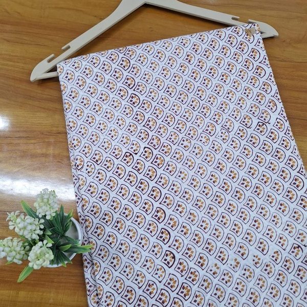 Pre-order hand block printed cotton white and brown abstract 3385