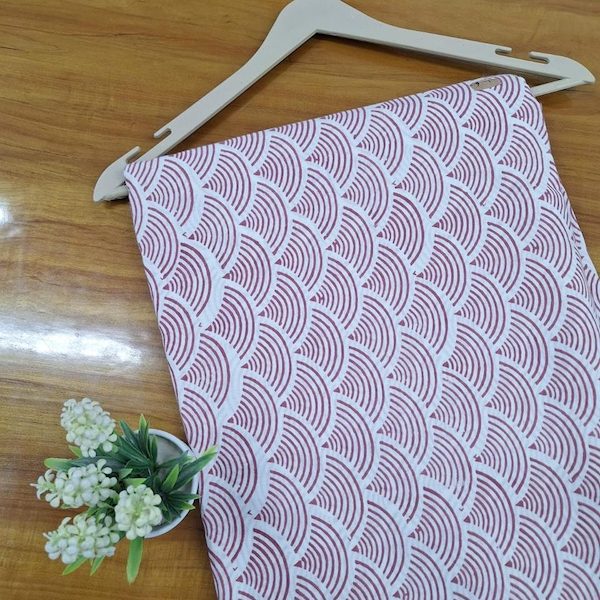 Pre-order hand block printed cotton white and pink abstract 3395